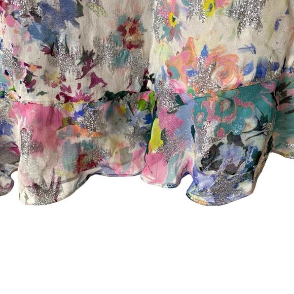 Rococo Sand NWTS Leila Silver Metallic Pink Blue Ruffle Mini Dress size large - Picture 8 of 12